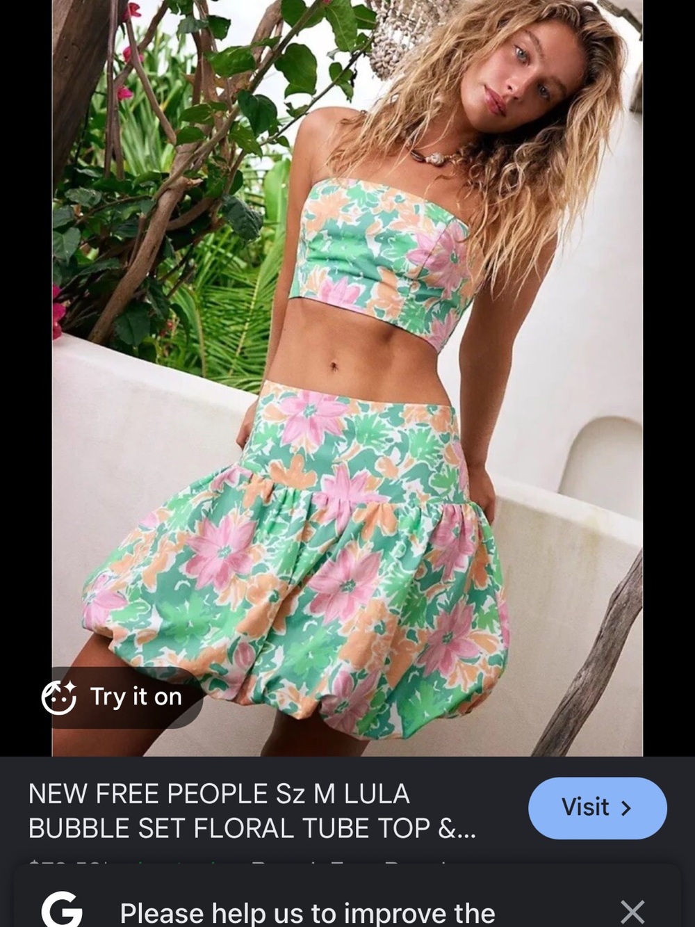 Free People Floral Bubble Skirt Set in Mint, Pink & Peach
